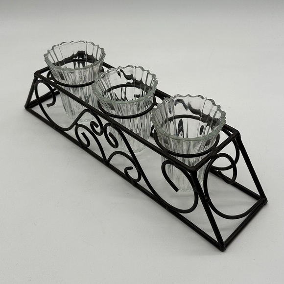 Glass Dip Trio with wrought Iron Stand - Picture 3 of 7